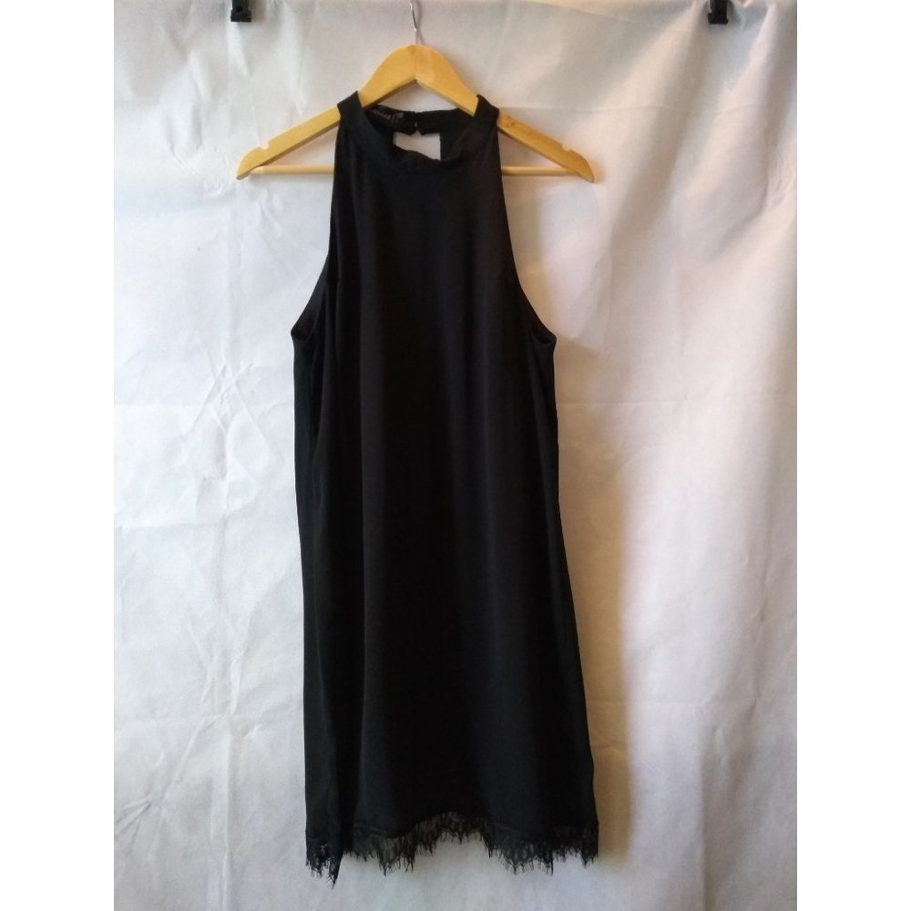 Fantaist Black Sleeveless Cotton-Blend Mini Halter Dress Size L